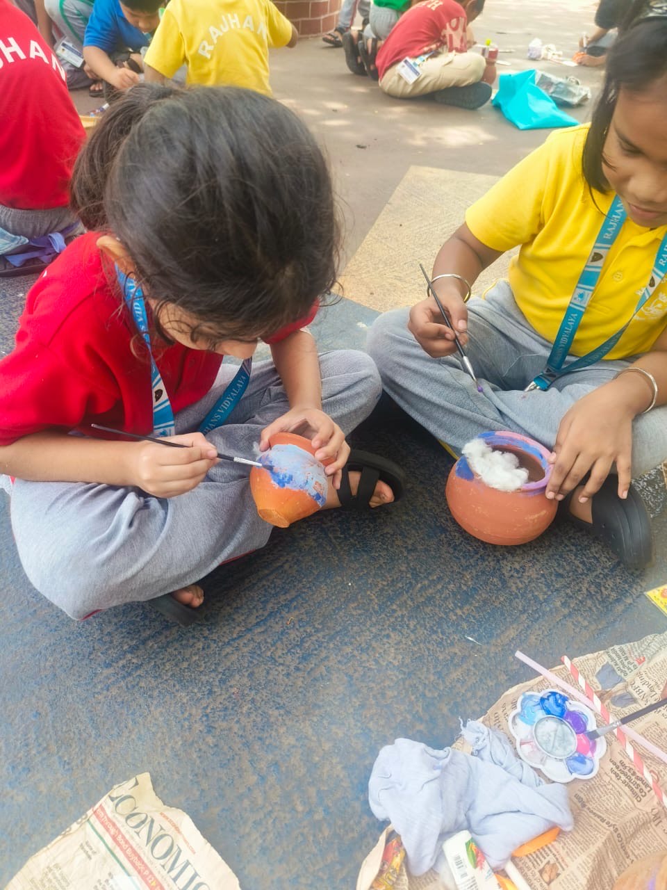 To celebrate the upcoming festival of Janmashtami, a pot decoration activity was organized for grade 2 .