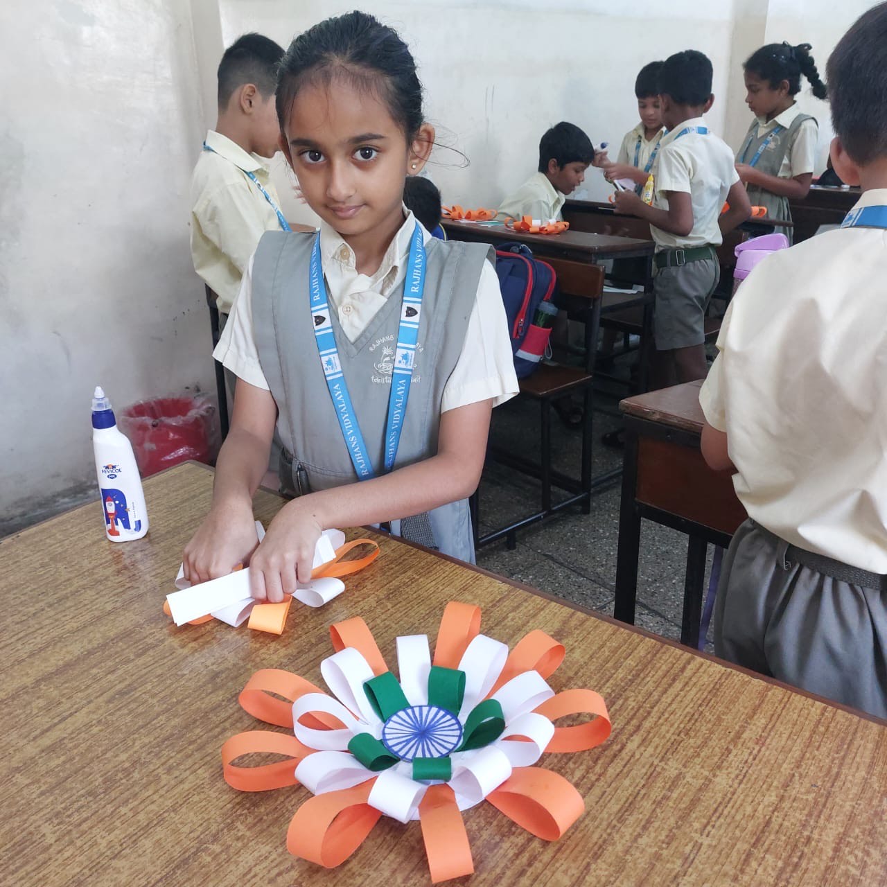 Std 3 A B C D - Craft activity ( Tri colour Fan and badge Making )