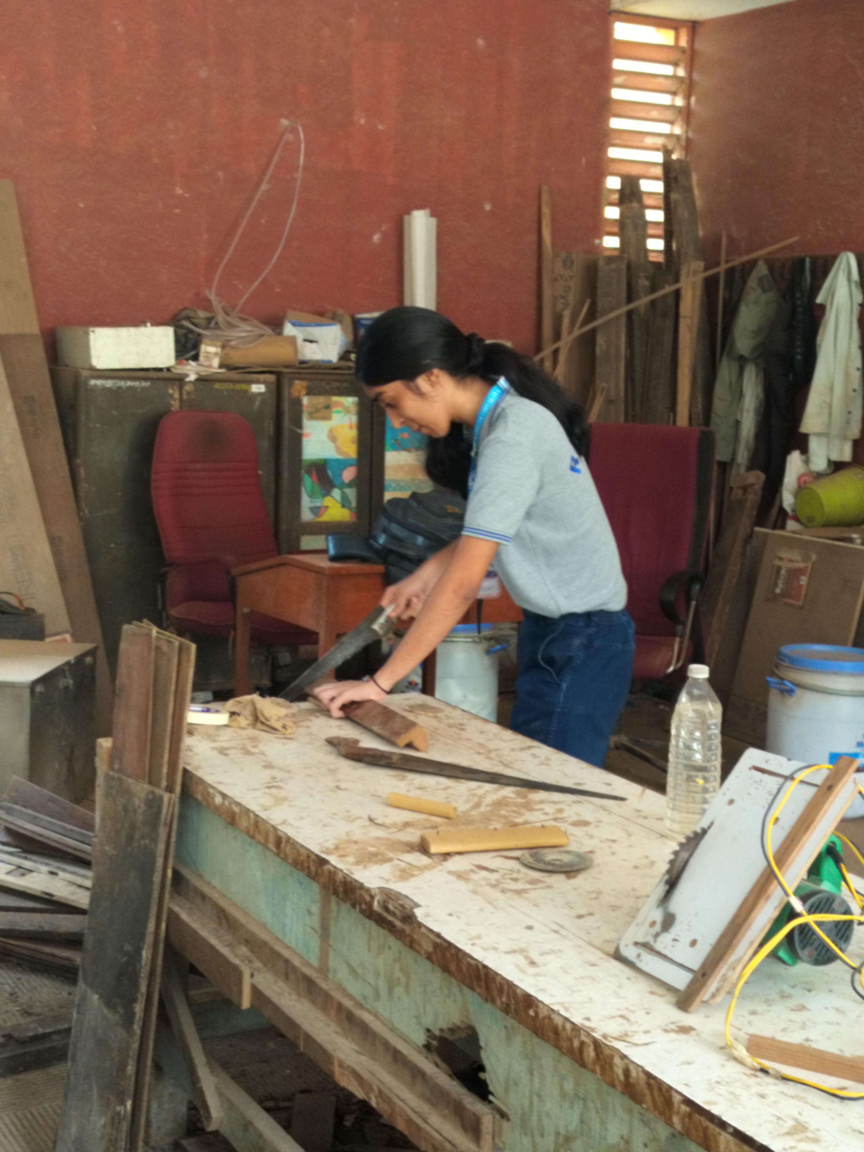 Std. XI students visited the school carpentry lab for a Engineering Graphics activity based on orthographic projection of machine blocks.