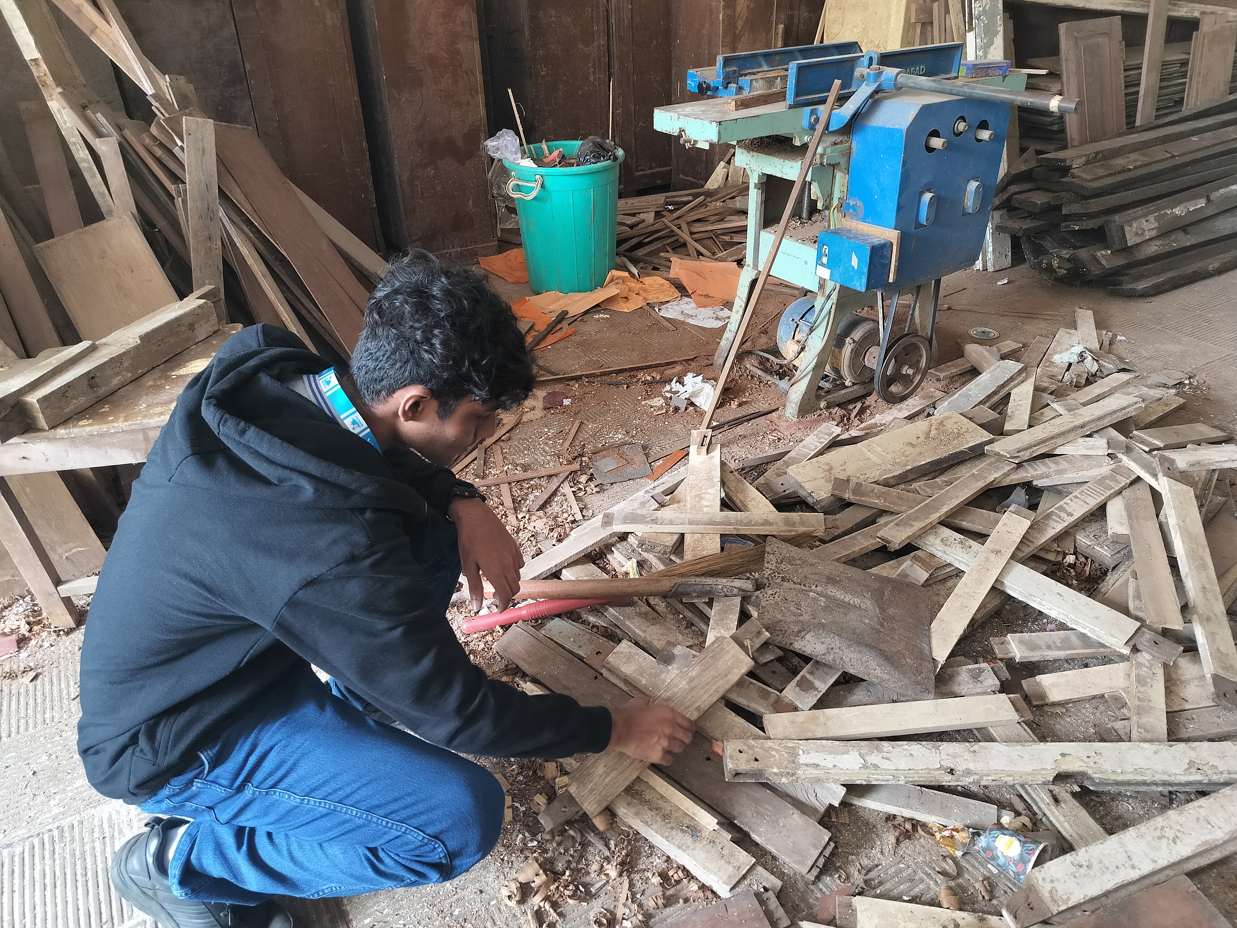 Std. XI students visited the school carpentry lab for a Engineering Graphics activity based on orthographic projection of machine blocks.