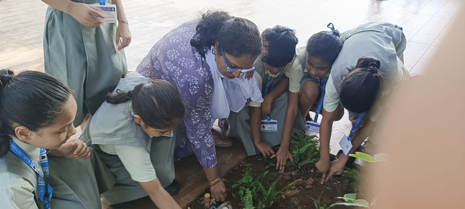 Std 3 A B C - An outdoor science activity in the Gurukul to promote the experiential learning and observation skills .